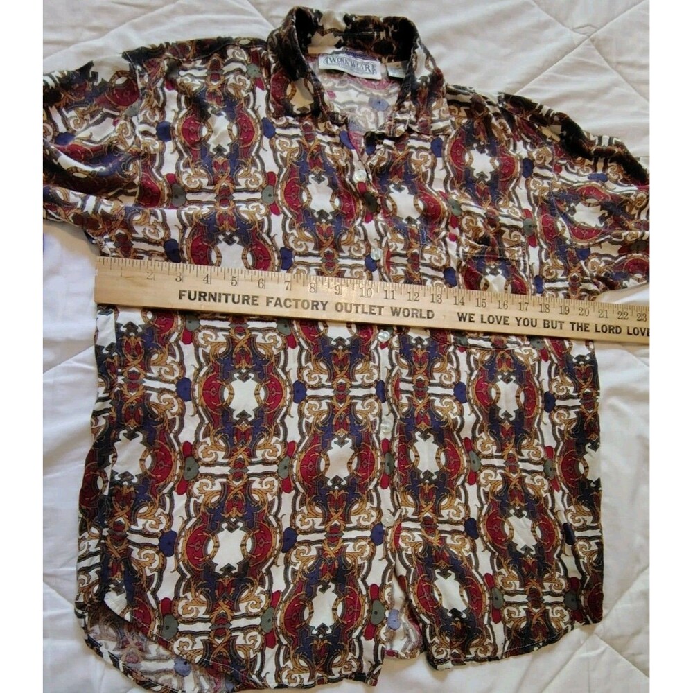 Vintage 90s Workwear Clothing Co Rayon Baroque Chain Print Button Up Shirt... - Picture 6 of 10